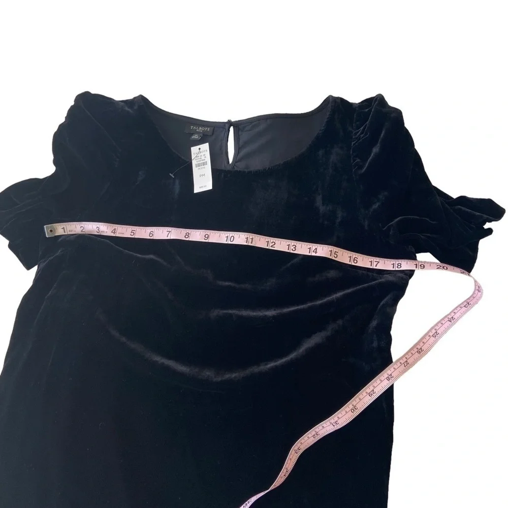 Talbots Women's Black Velour Blouse Top Ruched Short Sleeves Button Back PM NWT - Picture 13 of 14